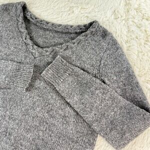 J.Crew Grey Marled Cable Knit V Neck Mohair Wool Sweater Small Preppy Classic